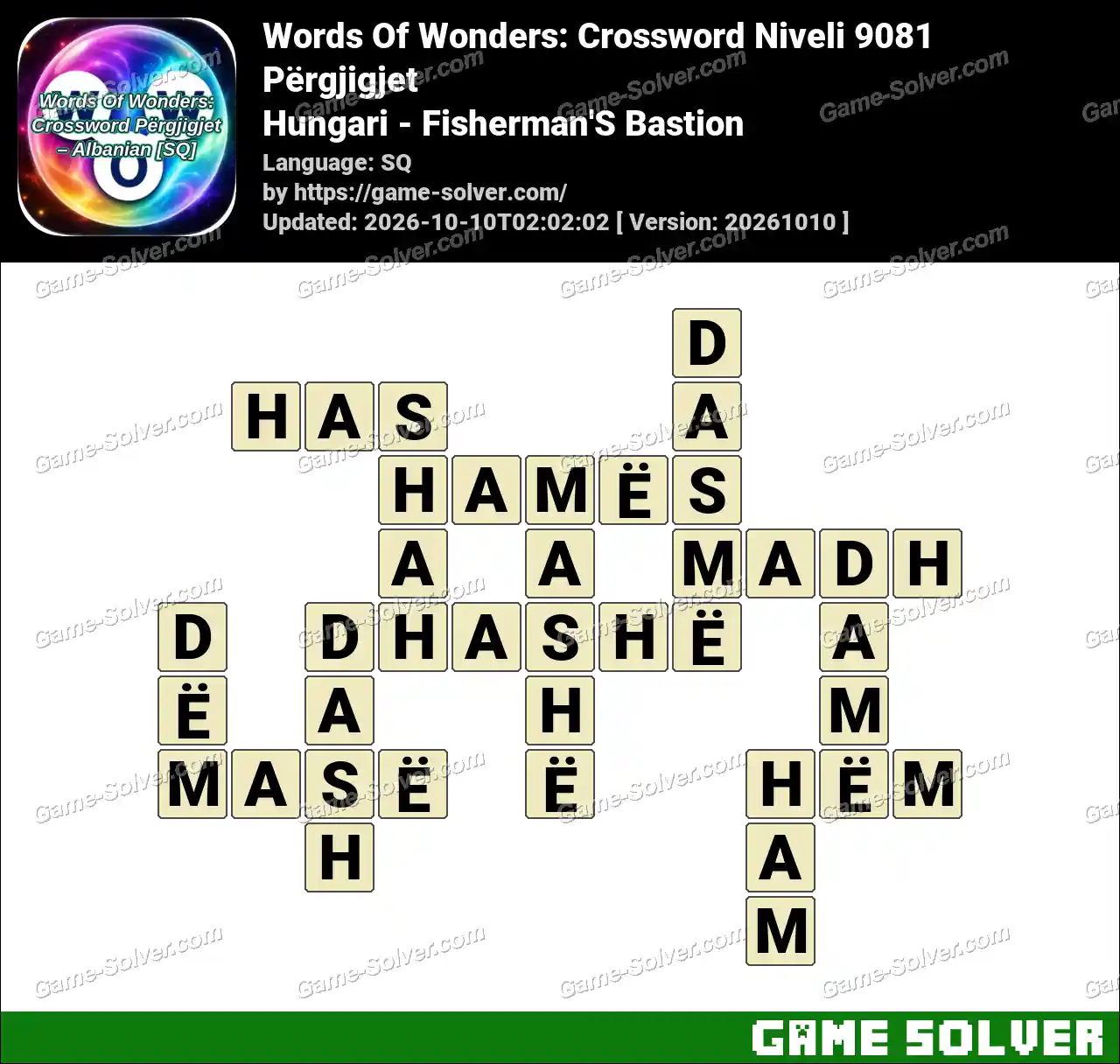 Words Of Wonders: Crossword Niveli 9081 Përgjigjet – Hungari – Fisherman’S Bastion